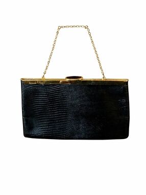 Black‎ vintage Etra Black Leather  Faux Croc evening handbag